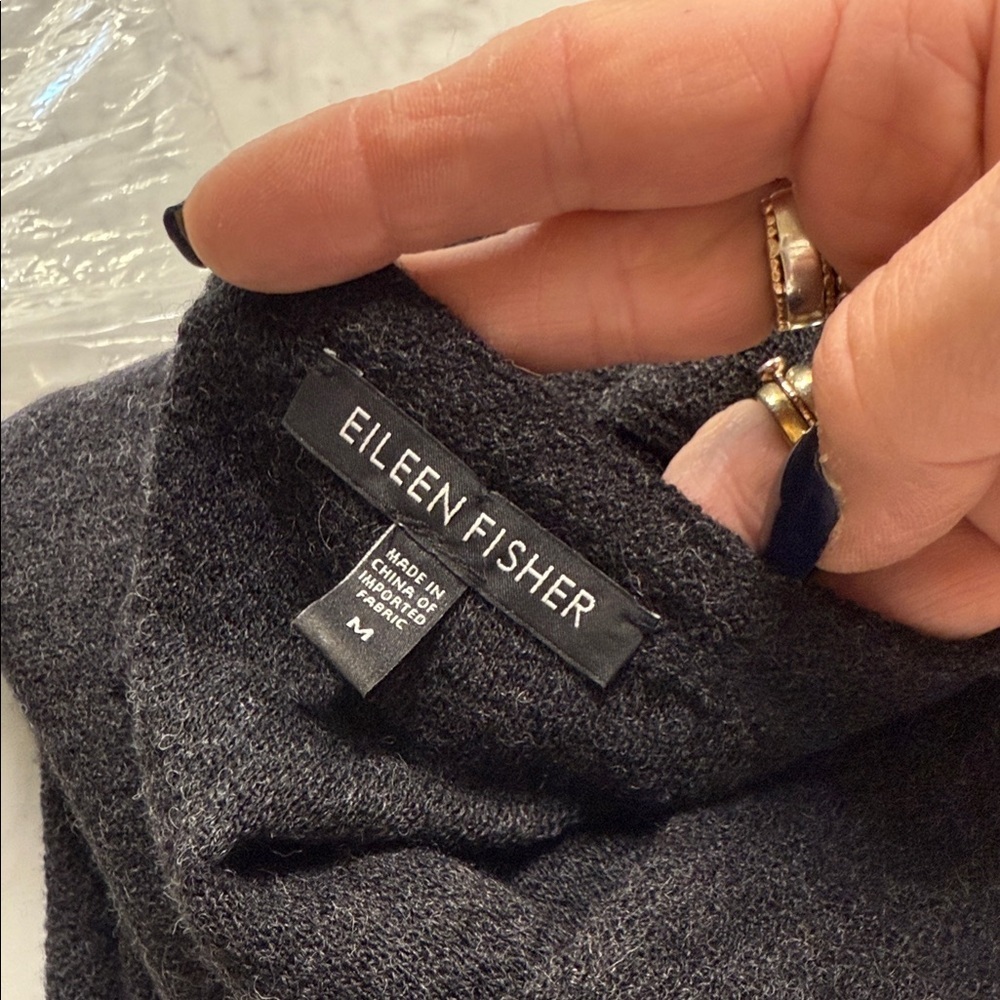 Eileen Fisher Wool Charcoal Gray Quarter Sleeve Midi Length Dress M - Picture 8 of 10